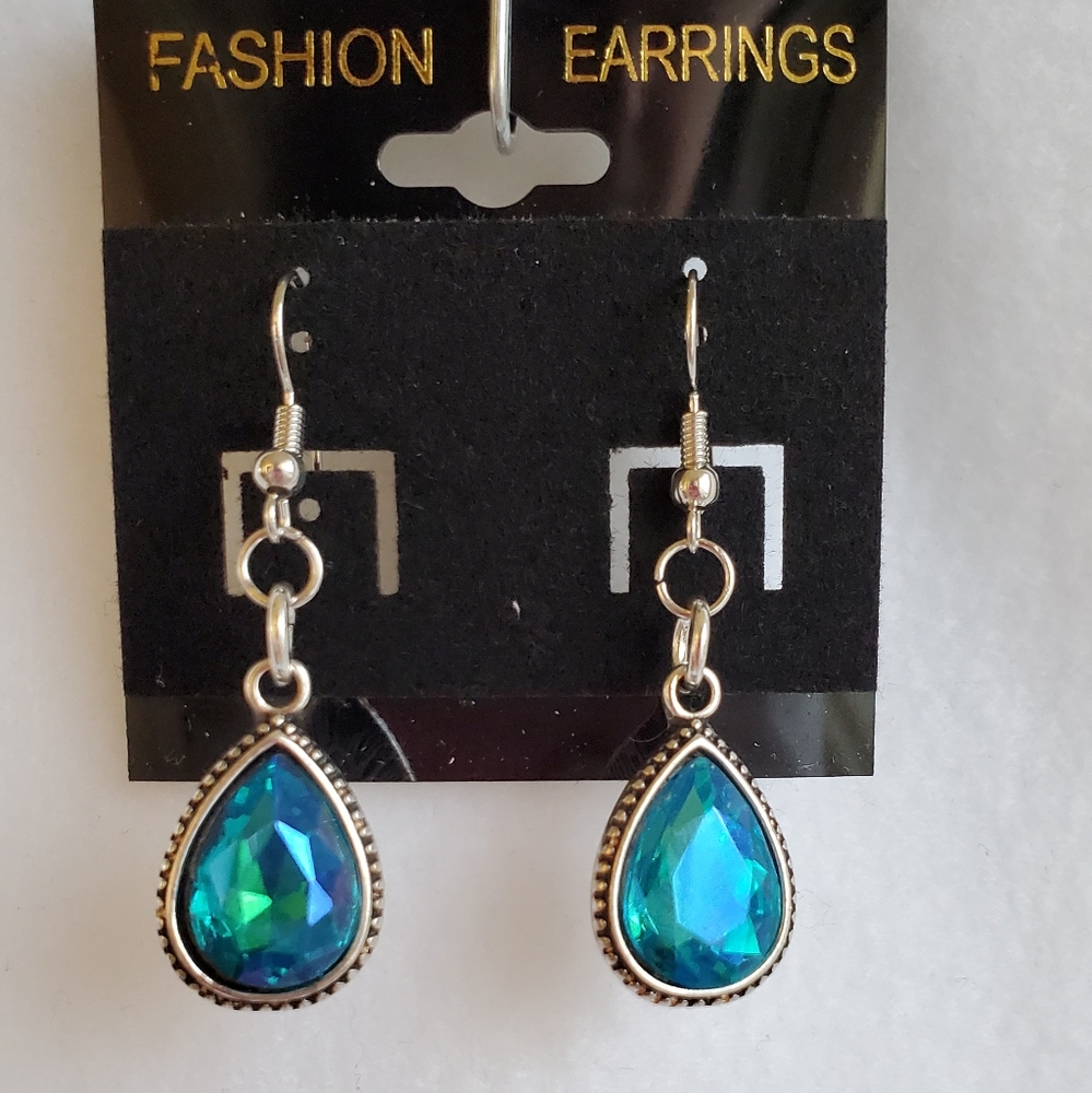 Womens blue rhinestone hook earrings
